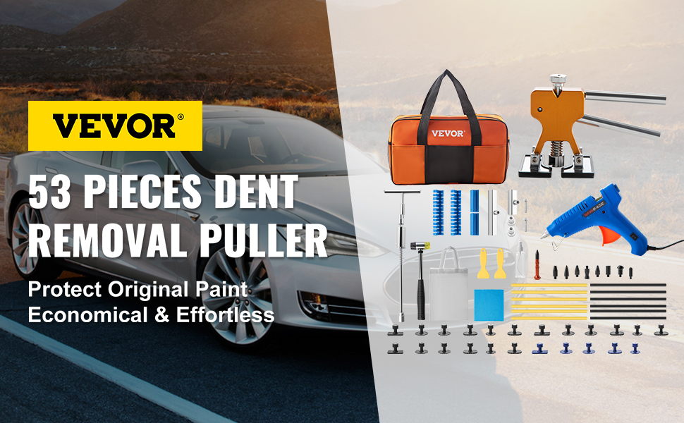 VEVOR 25 Pcs Dent Repair Kit, Paintless Dent Removal Kit with Bridge Puller and Puller Tabs, Auto Body Dent Puller Kit with Hot Glue Gun, Glue Sticks