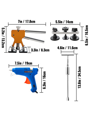 VEVOR 46 Pcs Dent Removal Kit, Paintless Dent Repair Kit with Golden Dent  Lifter, Hot Glue Gun and Glue Sticks, Car Dent Puller Kit For Auto Dent  Removal, Small Hail Damage, Door