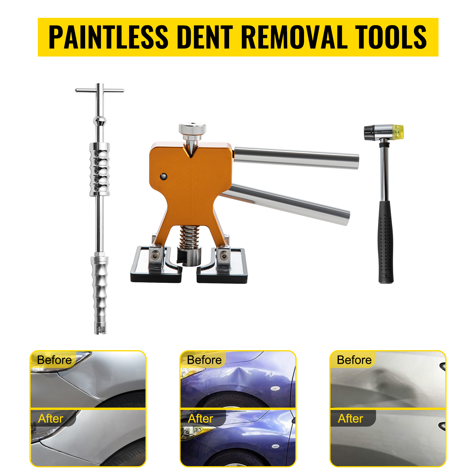 VEVOR 69 Pcs Dent Repair Kit Auto Car Body Paintless Dent Removal Tool Kit Golden Lifter Bridge Puller Slide Hammer Tool Kit for Automobile Body