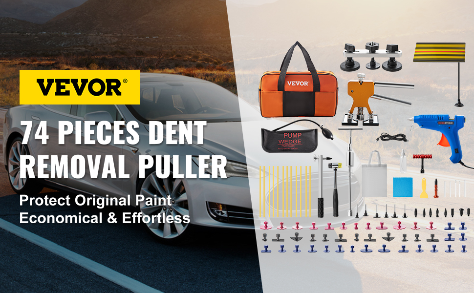 VEVOR Dent Removal Tool, 74 Pcs Paintless Dent Repair Tools, Led Baffle