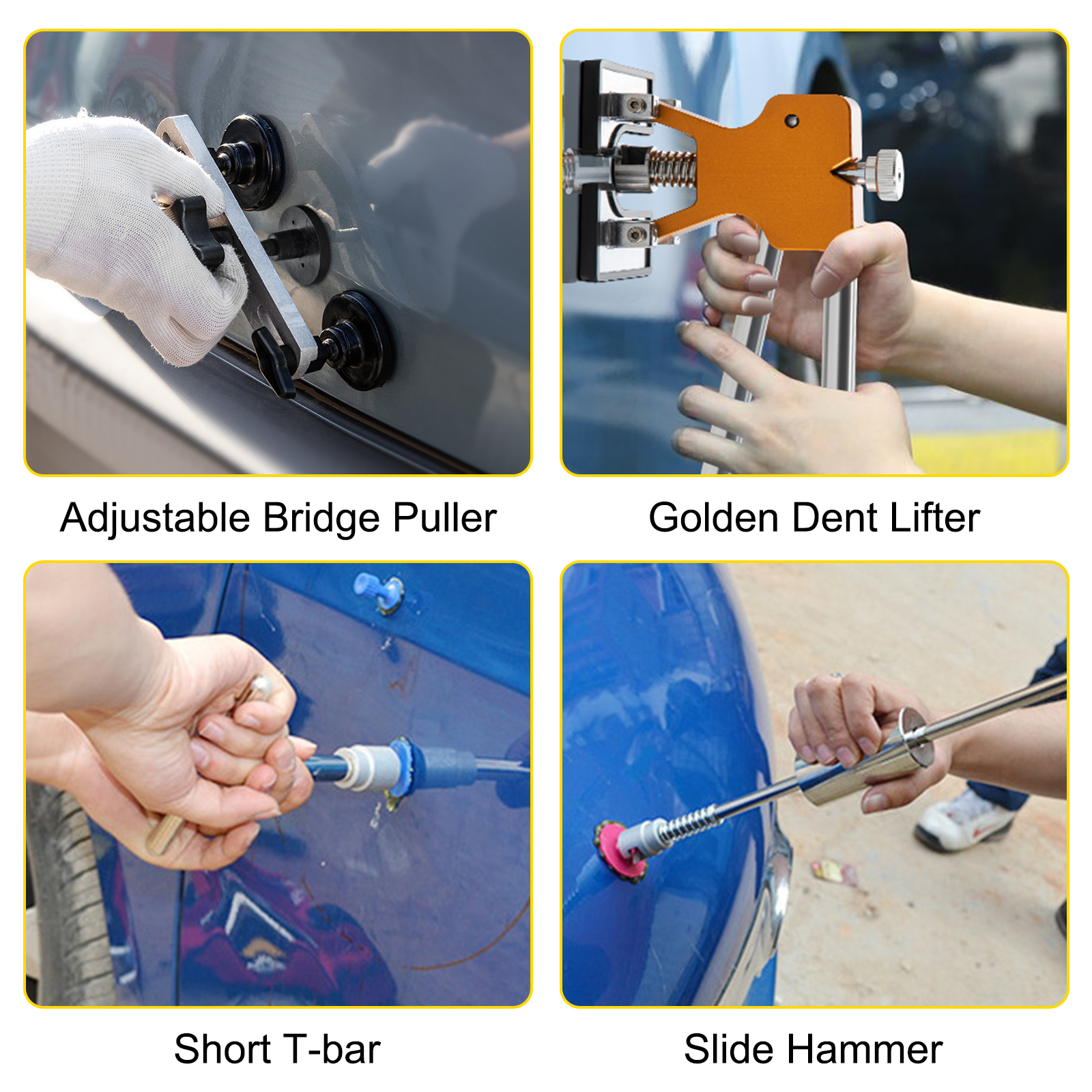 VEVOR 69 Pcs Dent Repair Kit Auto Car Body Paintless Dent Removal Tool Kit Golden Lifter Bridge Puller Slide Hammer Tool Kit for Automobile Body