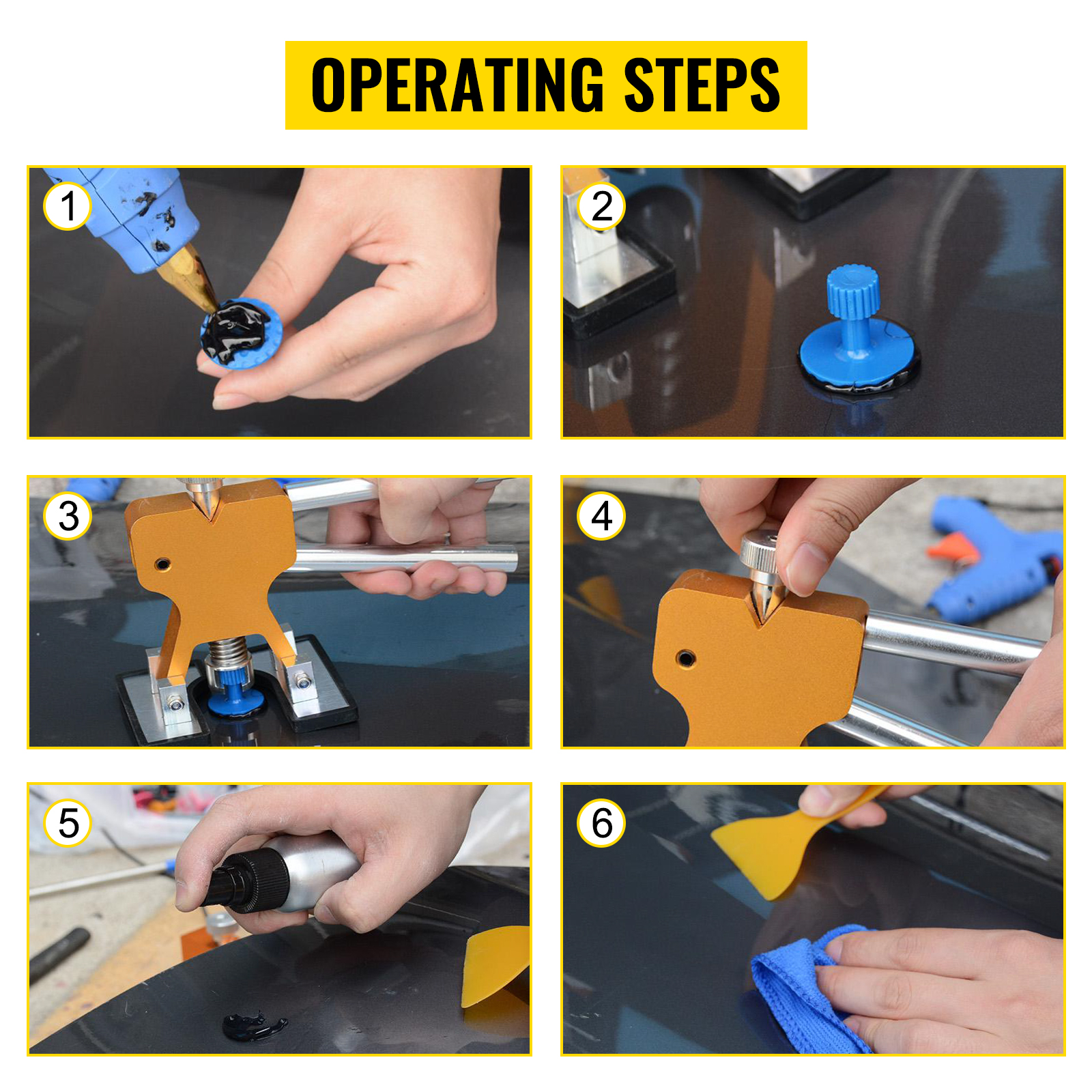 Cogfs Car Dent Repair Tool Body Sheet Metal Puller Hail Dent Removal Kit  Orange 2 Pieces