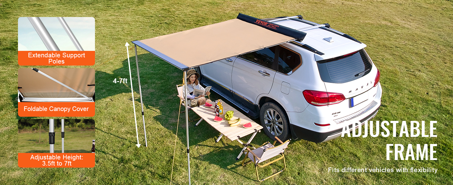 NOVSIGHT Toldo lateral para automóvil de 6.6 x 6.6 pies, toldo impermeable  extraíble para camping, 196.850 in de poliuretano, altura ajustable