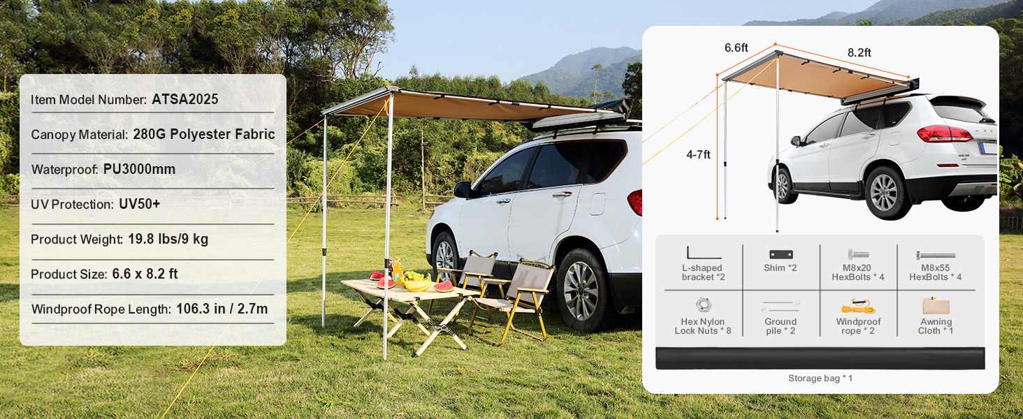 Sonnensegel Wohnwagen Sonnenvordach Wohnmobil Markise Vorzelt 2X2,5M Car Side Awning A100 1.11w