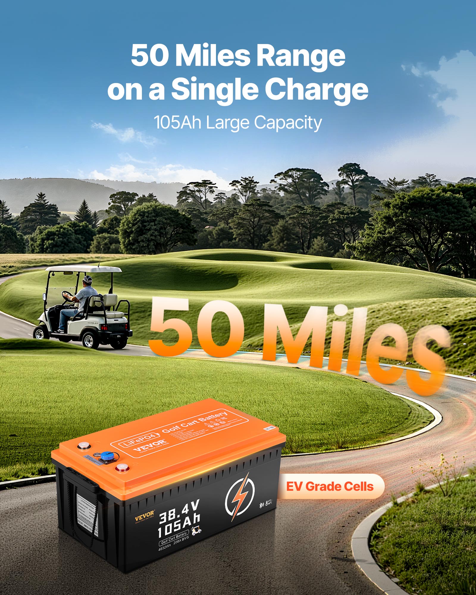 VEVOR 36/48V 105Ah Golf Cart Lithium Battery 20A Charger LCD Touch Monitor