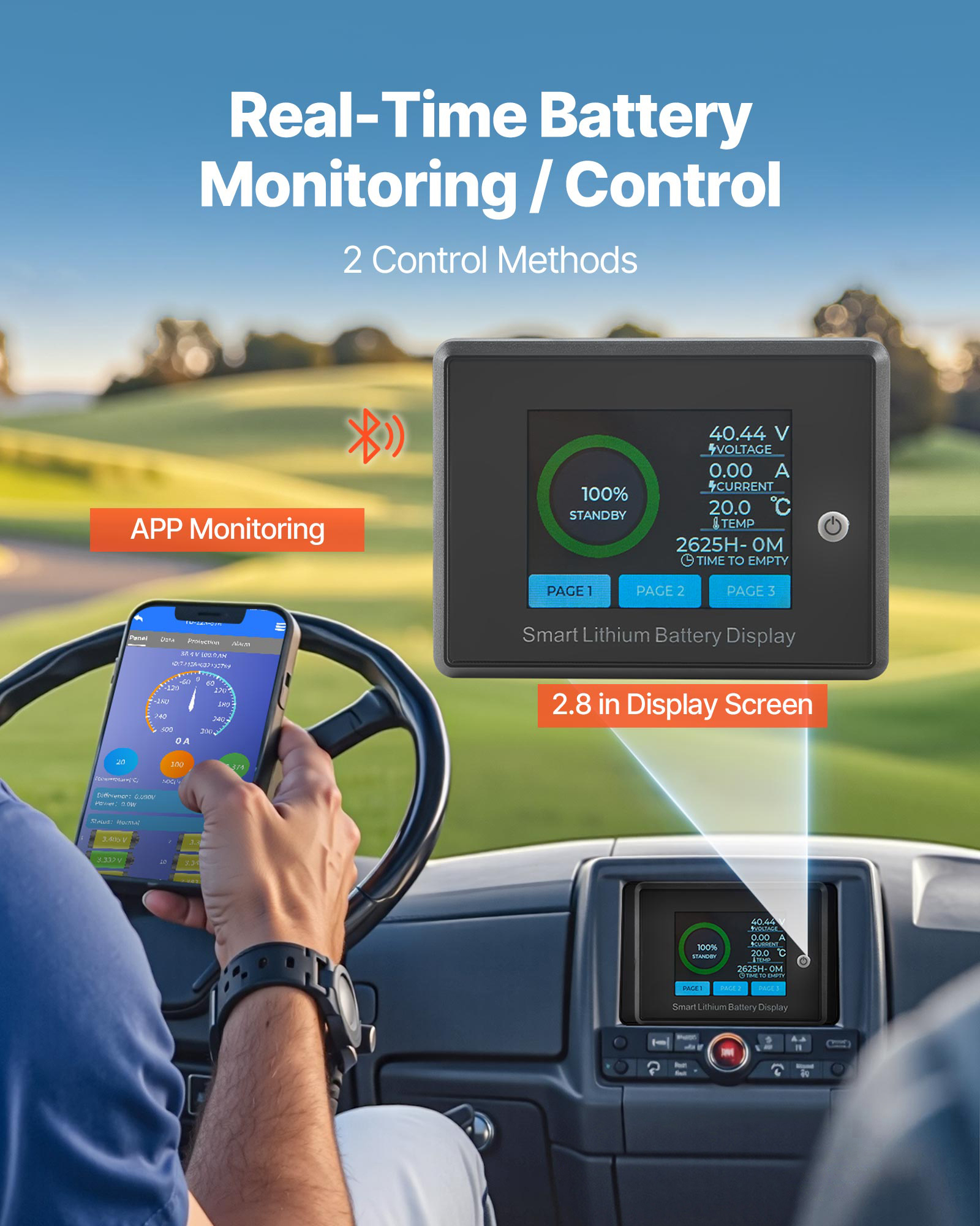 VEVOR 36/48V 105Ah Golf Cart Lithium Battery 20A Charger LCD Touch Monitor