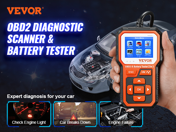VEVOR OBD2 Scanner Battery Tester 6V/12V - Upgrade 2 IN1 OBD Scanner  Diagnostic Tool Car 100