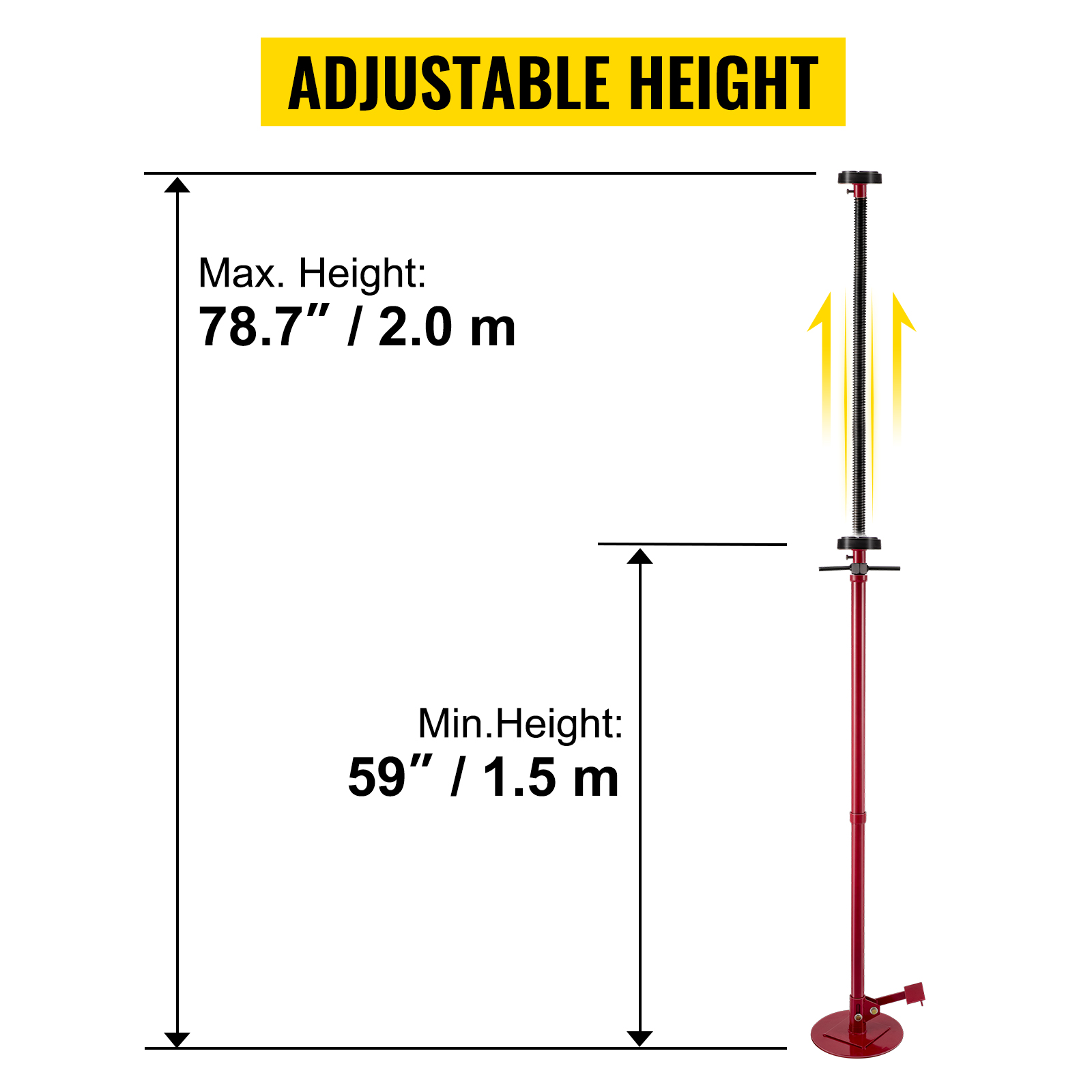 VEVOR Underhoist Stand 3/4 Ton Capacity Pole Jack Heavy Duty Jack Stand Car Support Jack Lifting from 1.5 m to 2.0 m, Round Base, with Pedal, Easy Adjustment, Automotive Support Jack Stand, Red