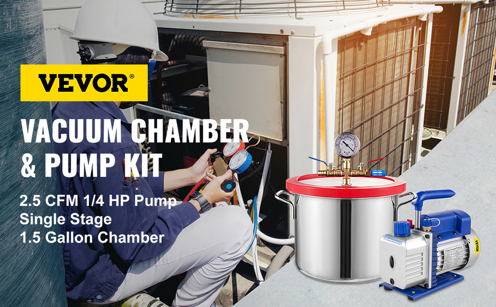 2.5CFM Vacuum Pump 1.5 Gallon Vacuum Chamber 5Pa Tool Degassing Silicone 