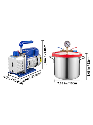 VEVOR 1.5 Gallon Vacuum Degassing Chamber Kit Stainless Steel Degassing Chamber 5.7L Vacuum Chamber Kit with 2.5 CFM Vacuum Pump - Not for Wood Stabilizing