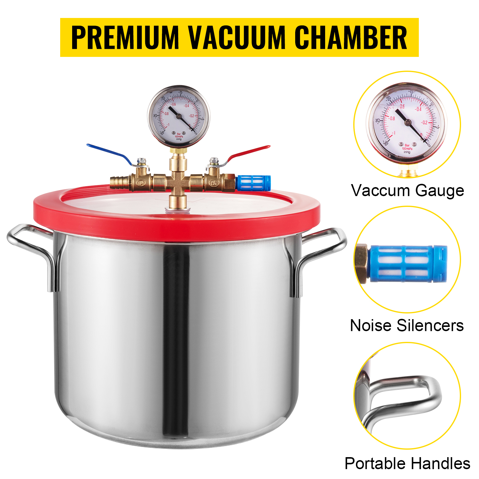 VEVOR 1.5 Gallon Vacuum Degassing Chamber Kit Stainless Steel Degassing Chamber 5.7L Vacuum Chamber Kit with 2.5 CFM Vacuum Pump - Not for Wood Stabilizing