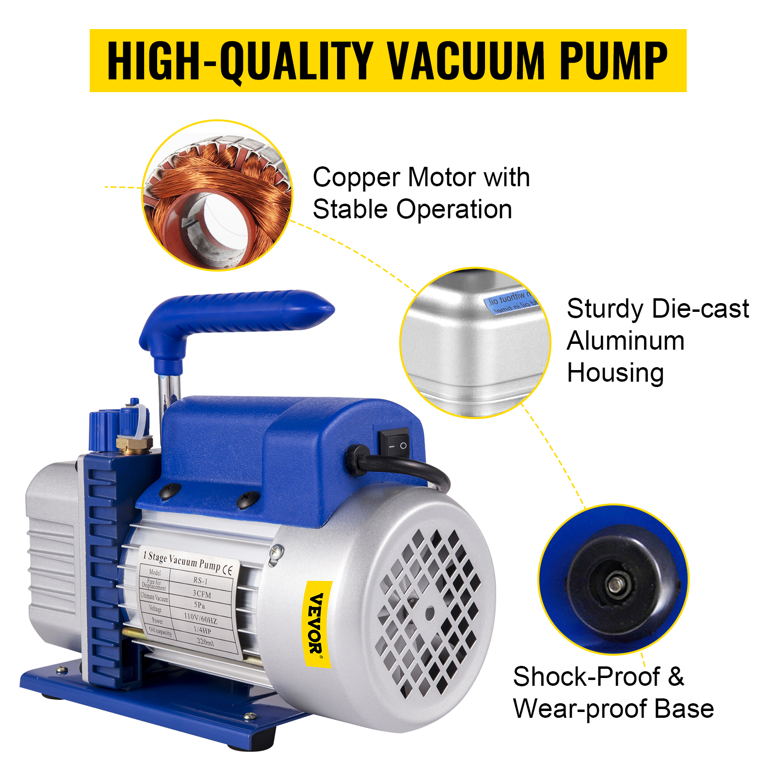 Vacuum Pump,3 CFM,1.5 Gallon