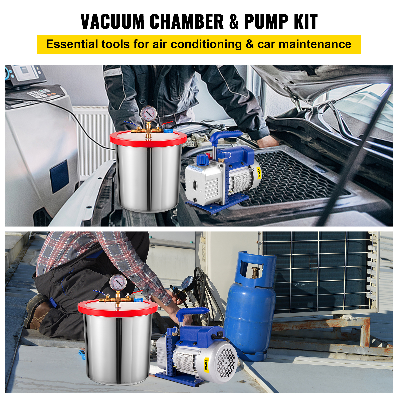 9 CFM 1 HP Rotary 2 Stage Vacuum Pump Refrigerant Gauges Tools Air Condition - Picture 28 of 110