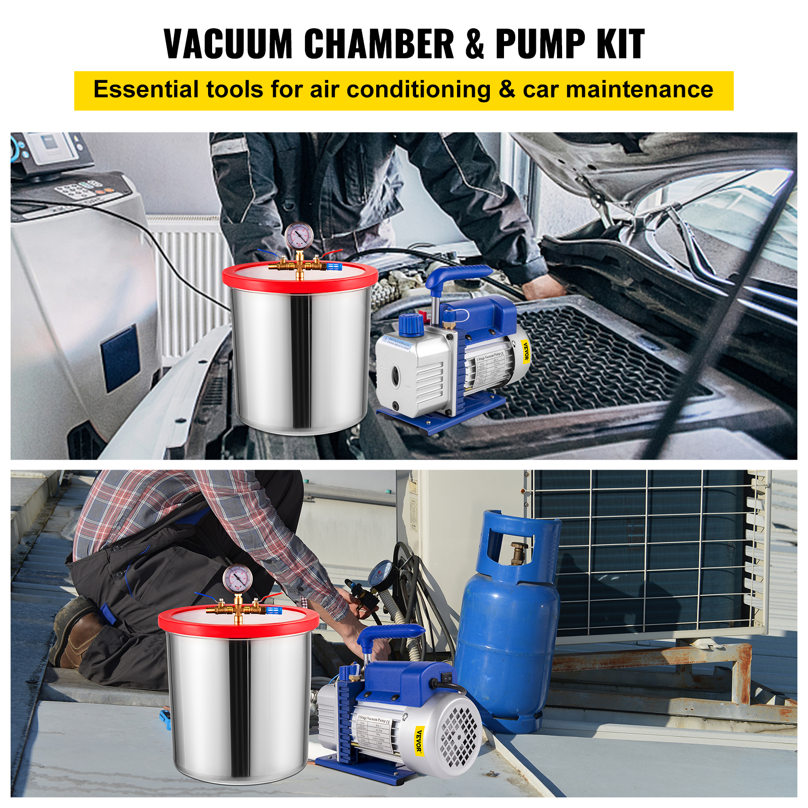 9 CFM 1 HP Rotary 2 Stage Vacuum Pump Refrigerant Gauges Tools Air Condition - Picture 16 of 110