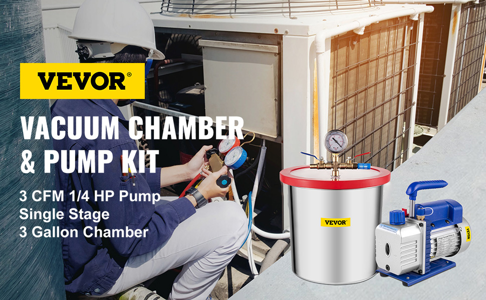 3 Gallon Vacuum Chamber Degassing Silicone & 3CFM Single Stage Pump Air AC Kit 