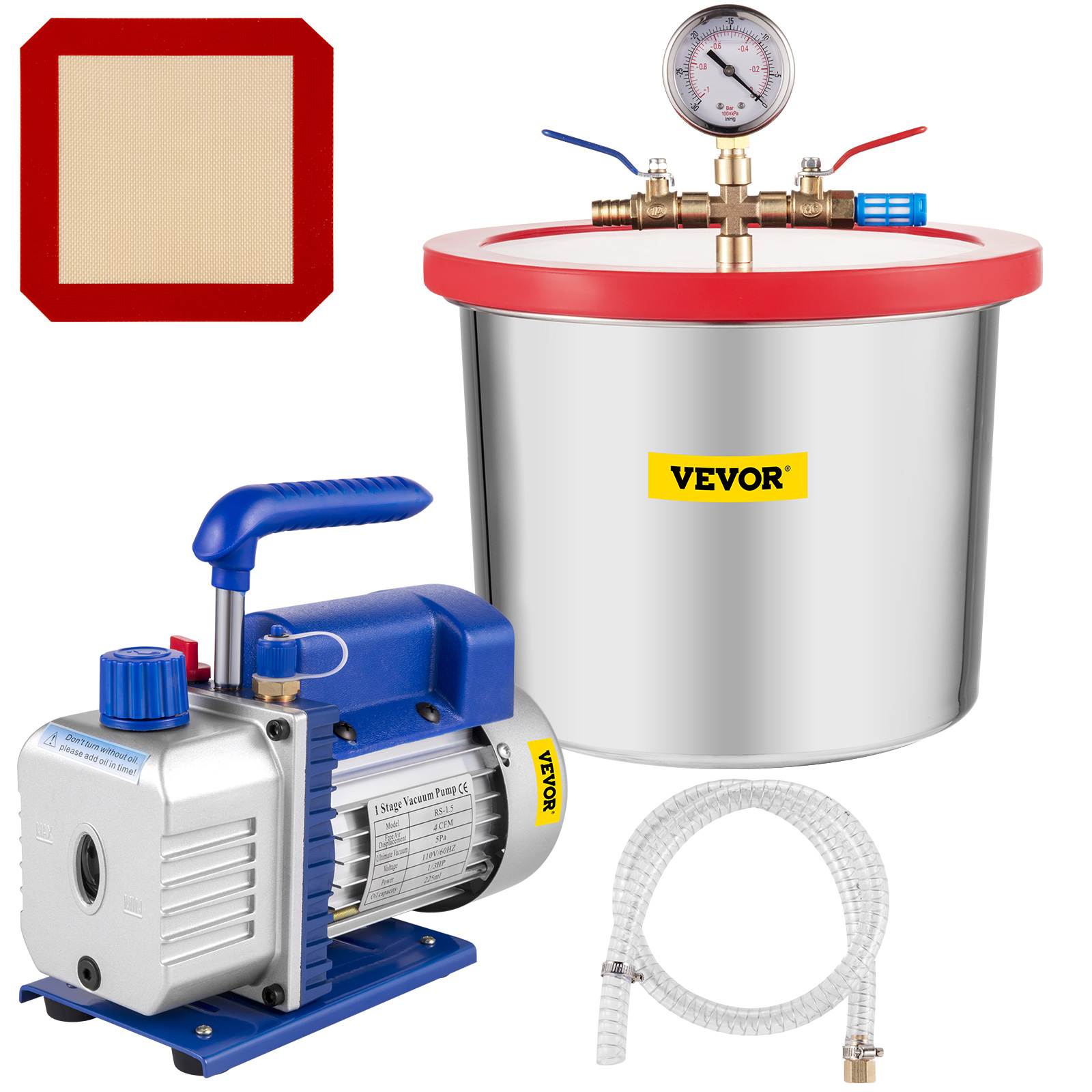 VEVOR Vacuum Pump 2 Gallon Vacuum Chamber Silicone Expoxy