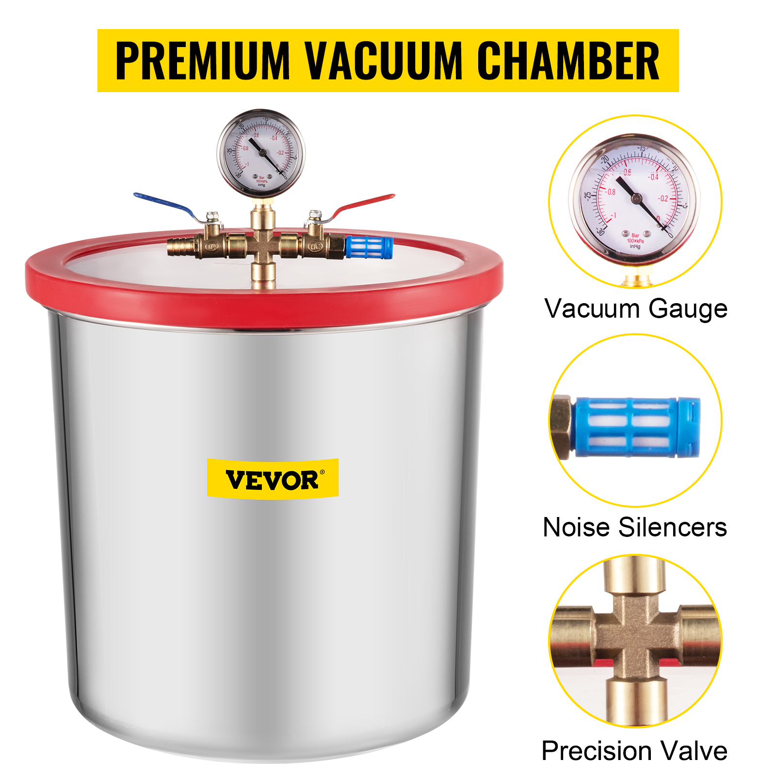 5 Gallon Vacuum Chamber Stainless Steel Degassing Silicone Kit 5CFM Vacuum Pump 