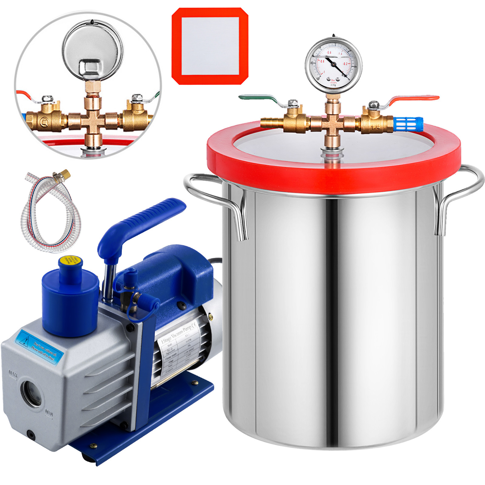 VEVOR Vacuum Chamber with Pump, 5CFM 1/3HP Vacuum Pump with High