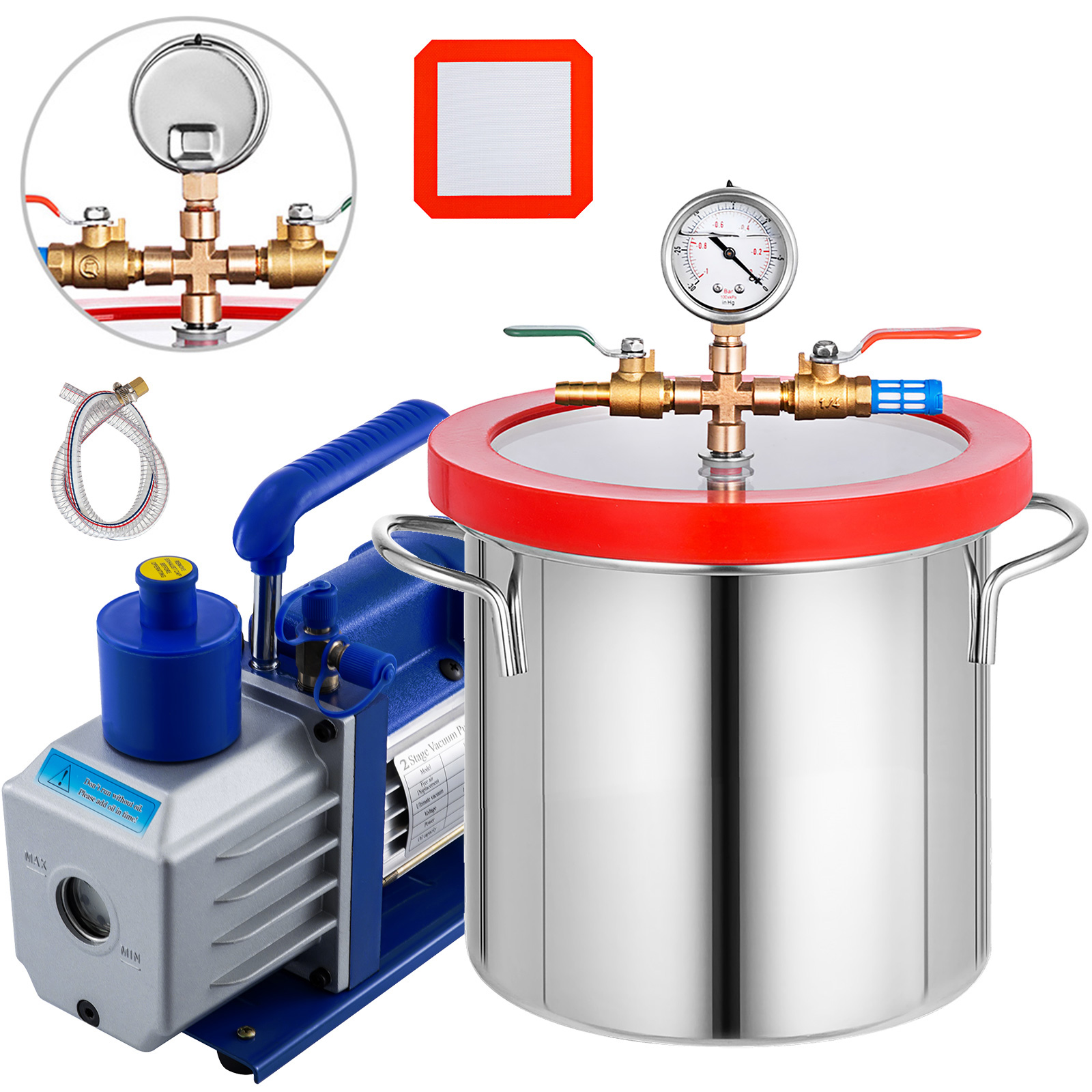 VEVOR 5CFM Vacuum Pump Stainless Steel Vacuum Pump HVAC 110V AC Vacuum