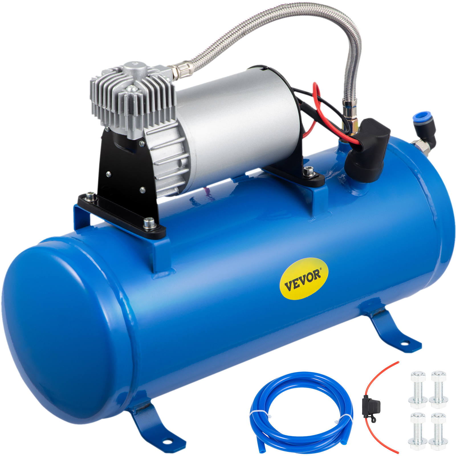 Tuningsworld 12V 150 PSI 6L Air Compressor air tank with Hoses fittings For Air Horns Train 