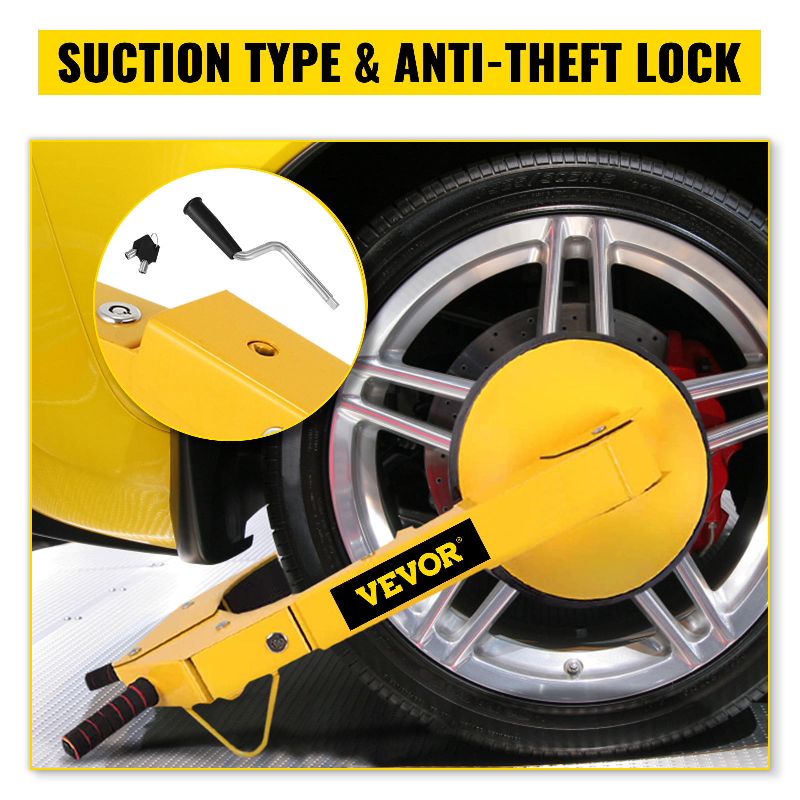 Bloqueo de rueda de remolque amarillo, bloqueo de rueda antirrobo,  abrazadera ajustable para maletero de automóvil, para estacionamiento,  automóvil