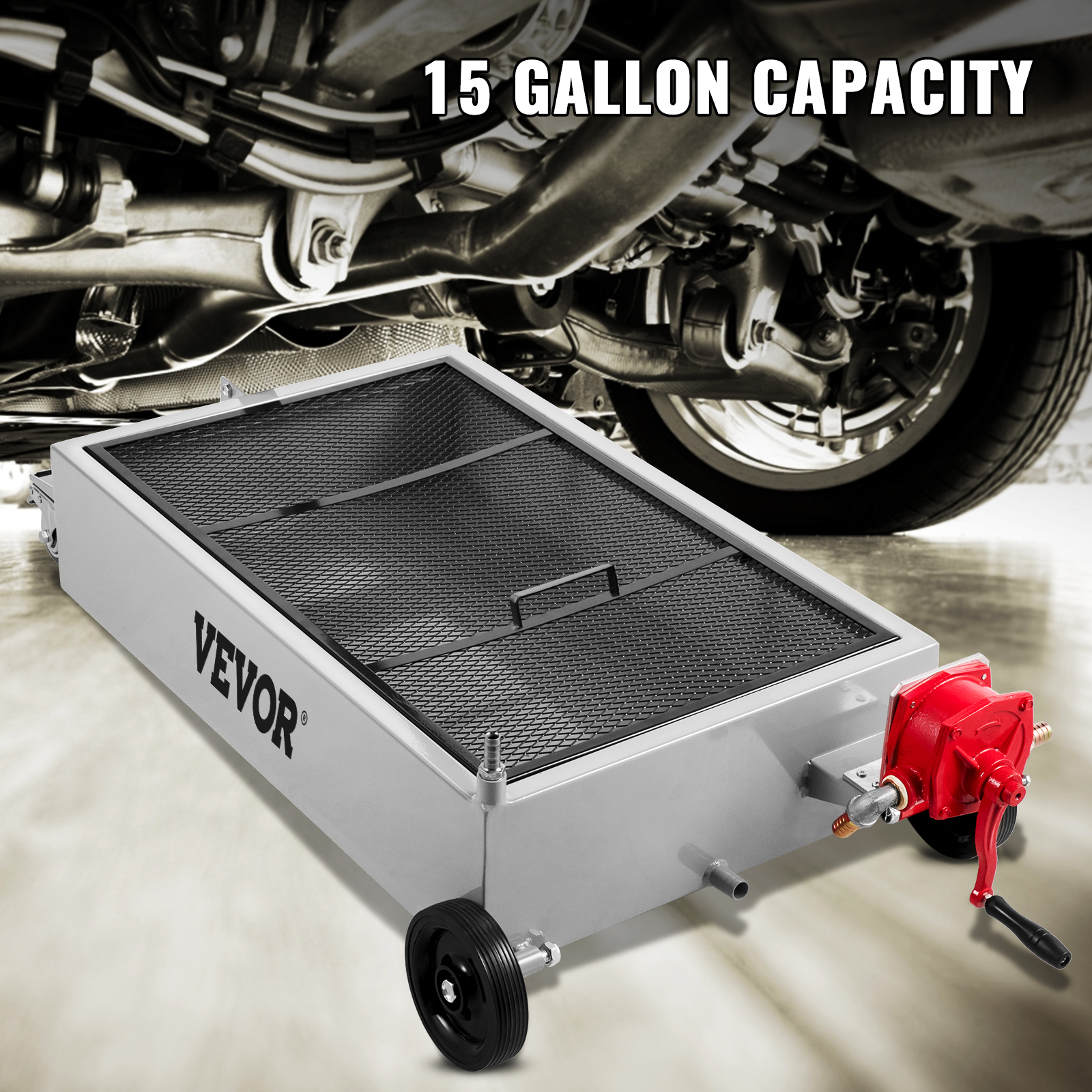 VEVOR 17 Gal Portable Pump Low Profile Oil Drain Pan with 8 ft. Hose for SUV Car & Trucks