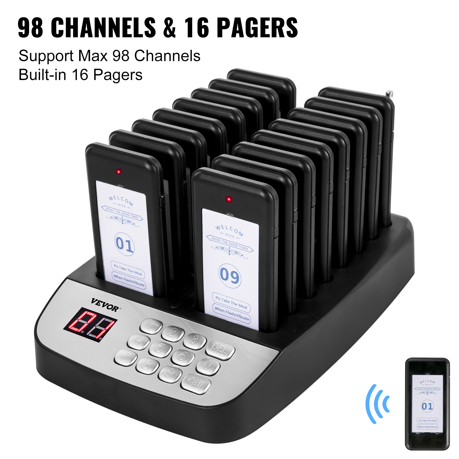 16 Restaurant Coaster Pager Guest Call Wireless Paging Queuing Calling System 