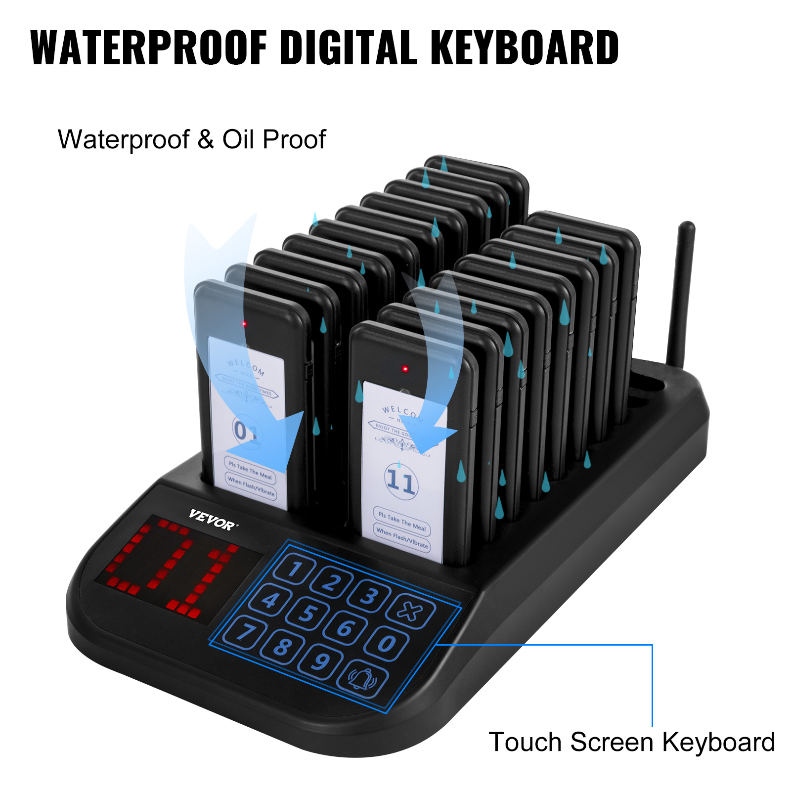 VEVOR F103 Restaurant Pager System 18 Pagers, Max 98 Beepers Wireless