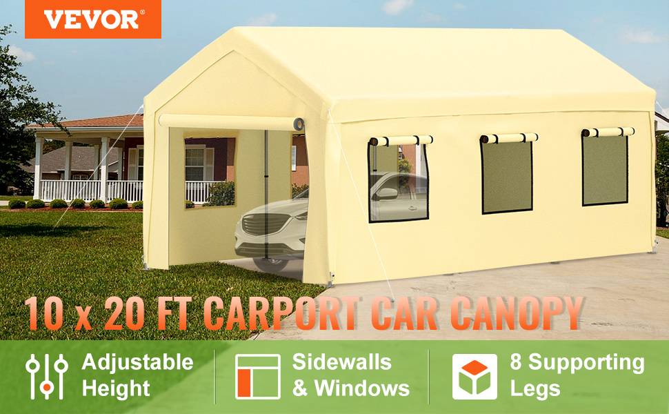 VEVOR autóbeálló sátor garázs 3x6m garázs sátor 3 rétegű PE szövet acél keret Party sátor Legelő sátor levehető oldalfalakkal Ablaktároló sátor sárga Állítható magasságú autók számára Hajó esküvői BBQ