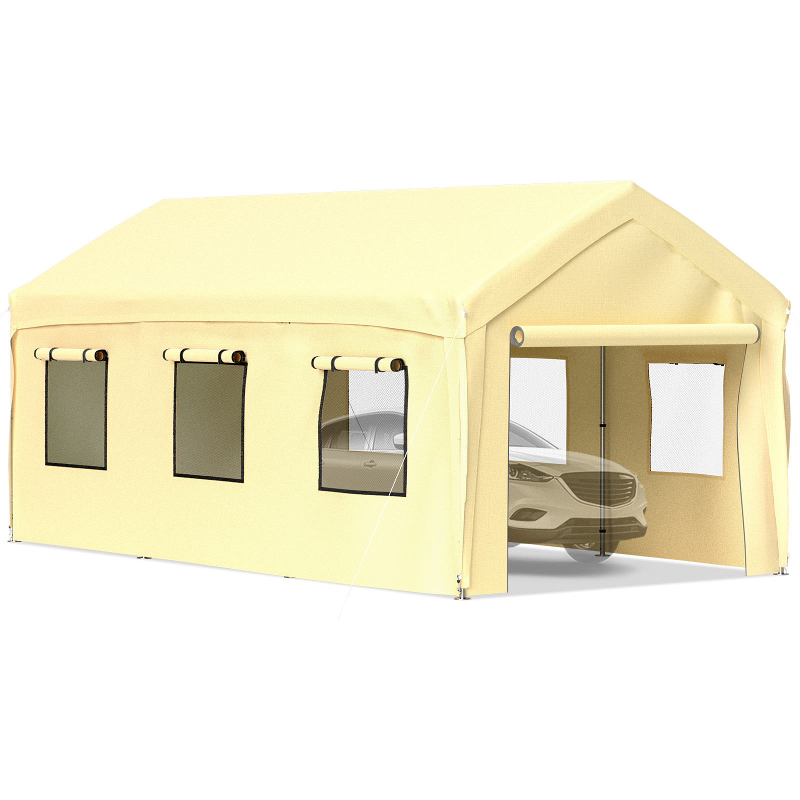 VEVOR autóbeálló sátor garázs 3x6m garázs sátor 3 rétegű PE szövet acél keret Party sátor Legelő sátor levehető oldalfalakkal Ablaktároló sátor sárga Állítható magasságú autók számára Hajó esküvői BBQ