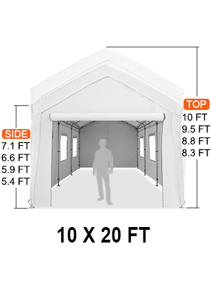 Carport Canopy,10 x 20 ft,Sidewalls & Windows