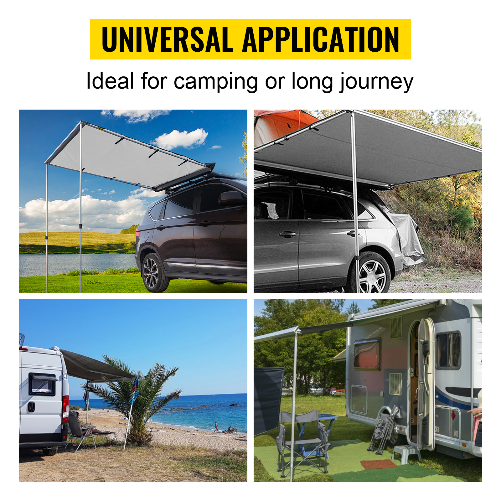 VEVOR Car Side Awning, 8.2'x6.5', Pull-Out Retractable Vehicle Awning  Waterproof UV50+, Telescoping Poles Trailer Sunshade Rooftop Tent w/ Carry  Bag for Jeep/SUV/Truck/Van Outdoor Camping Travel, Grey