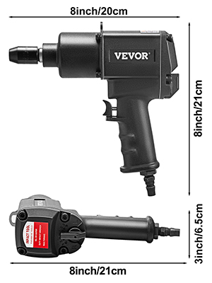 VEVOR Perslucht-slagschroevendraaier max. losmoment 7016Nm, vierkant 2,54 cm (1 inch) - max. werkdruk 13,8 bar trillingsarme en geluidsarme persluchtschroevendraaier voor het aandraaien en losmaken