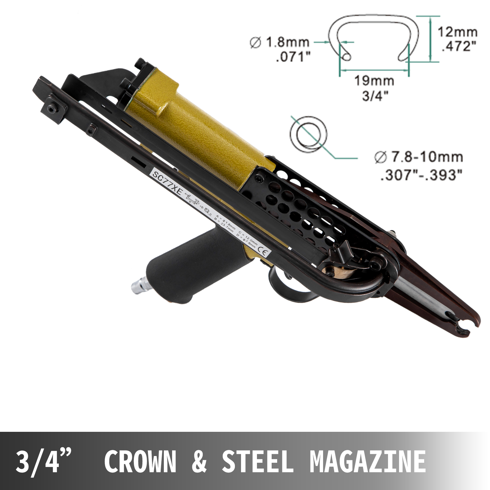 VEVOR Pneumatic Hog Ring Plier Stapler Sc77xe 15 Gauge C Ring 3/4" 19mm