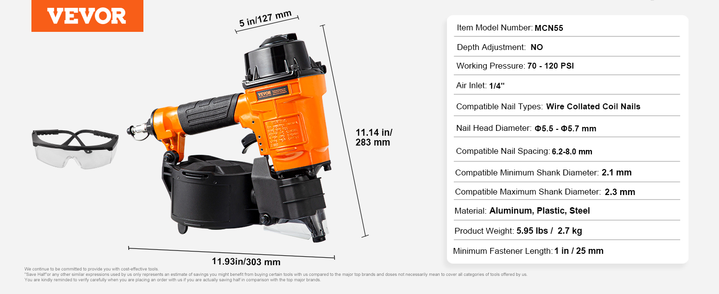 Pneumatic Siding Nail Gun, Lightweight, Ergonomic