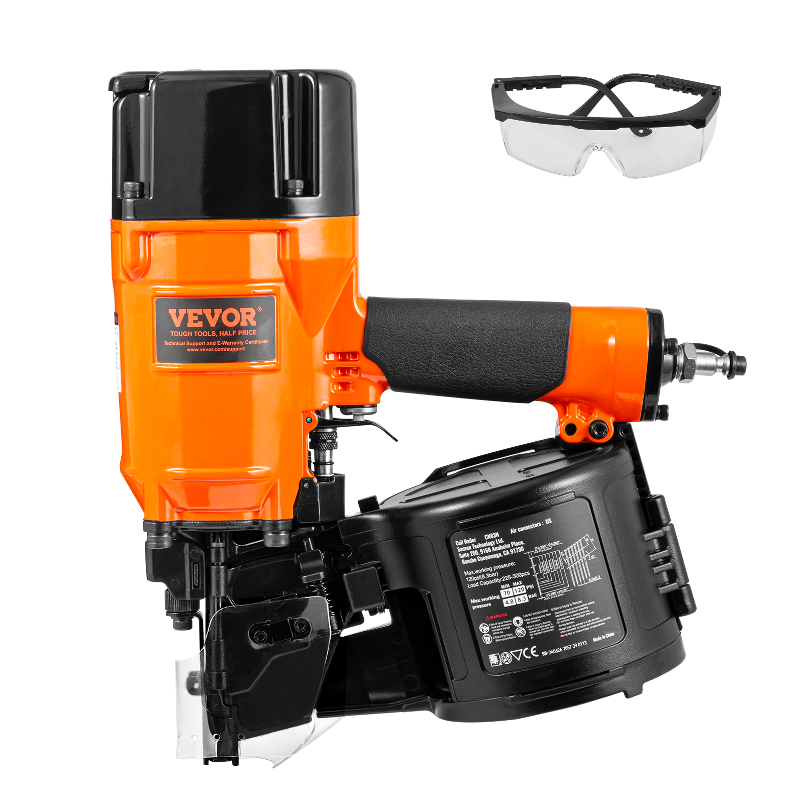 Uimoso Coil Framing/Siding Nailer 1 " to 3-1/2 " 15 Degree Pneumatic Nail Gun