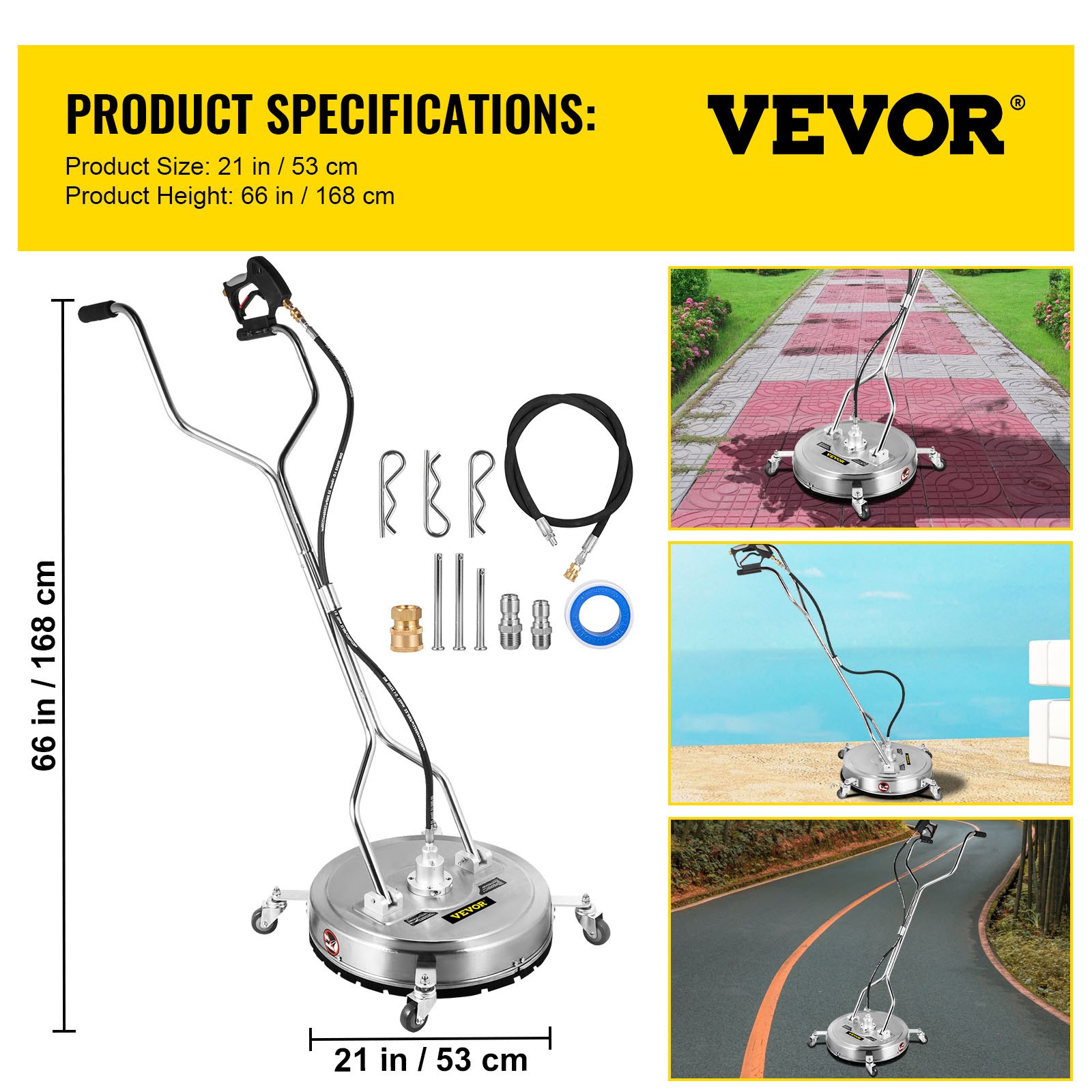 VEVOR Surface Cleaner Pressure Surface Washer 16-24" 4000PSI Stainless Steel - Picture 93 of 110