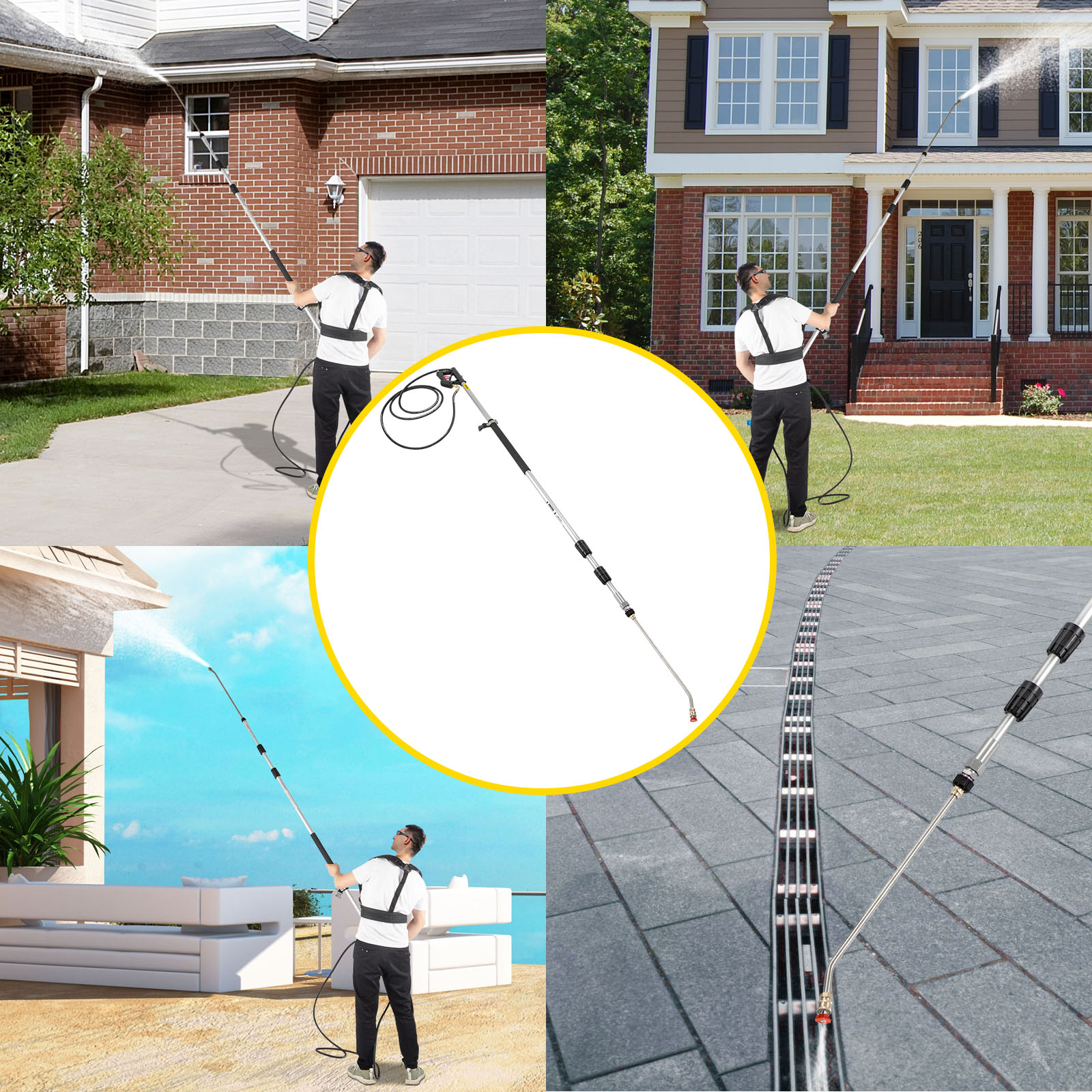 VEVOR 18 / 20ft Telescoping Pressure Washer Wand 4000psi w/Strap Belt 3/8" Quick Connector Extension Pole for Power Washer Spray
