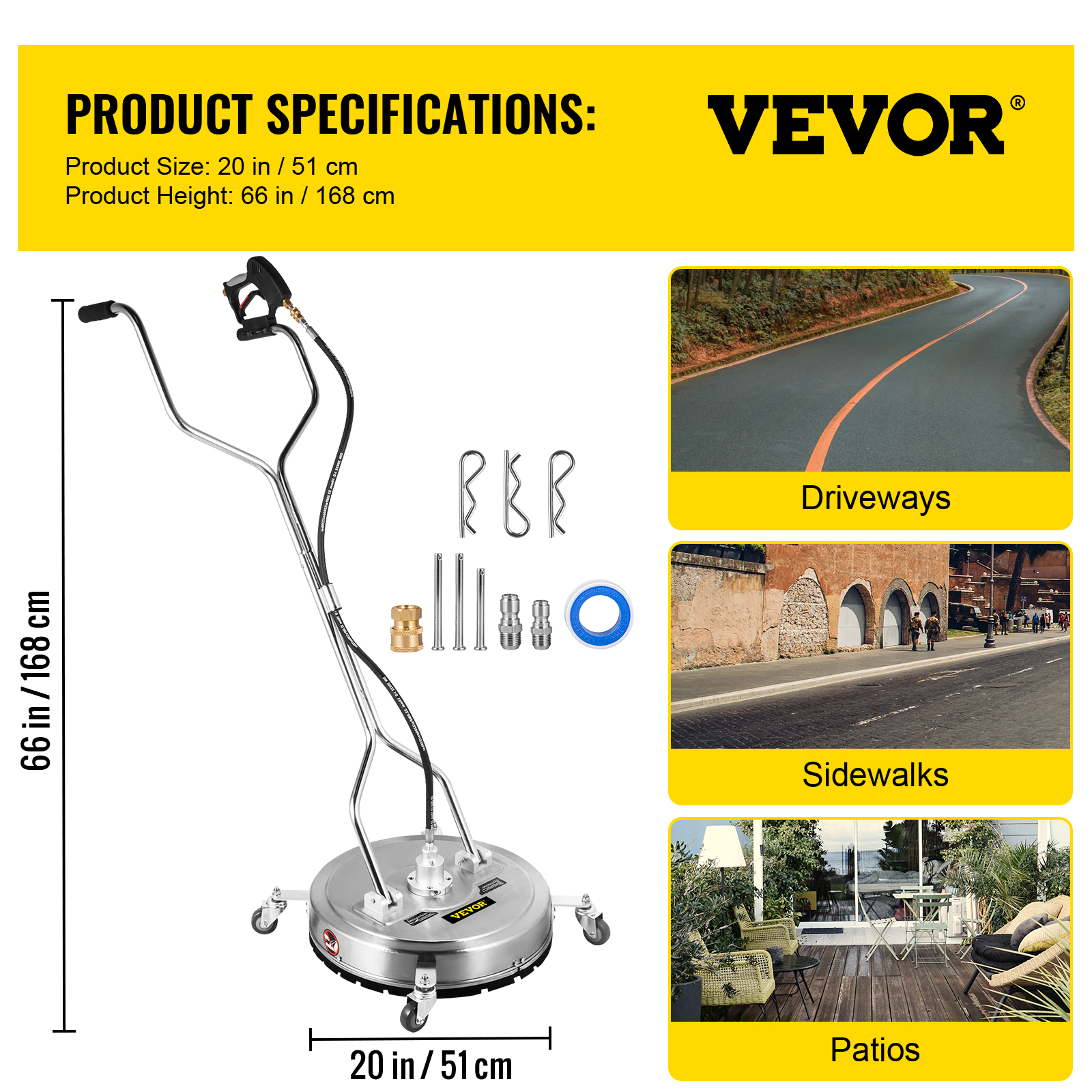 VEVOR Surface Cleaner Pressure Surface Washer 16-24" 4000PSI Stainless Steel - Picture 21 of 110