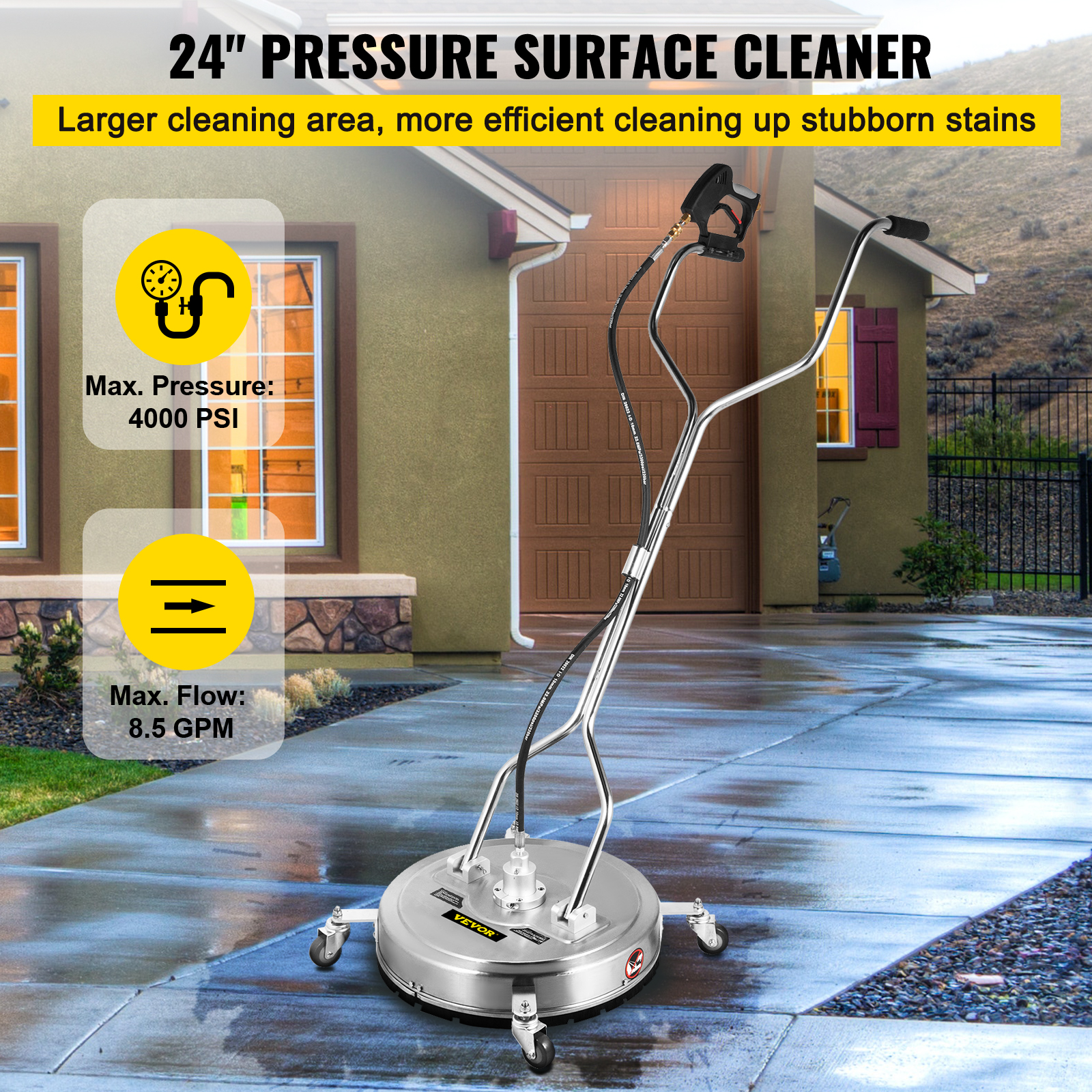 VEVOR Surface Cleaner Pressure Surface Washer 16-24" 4000PSI Stainless Steel - Picture 28 of 110
