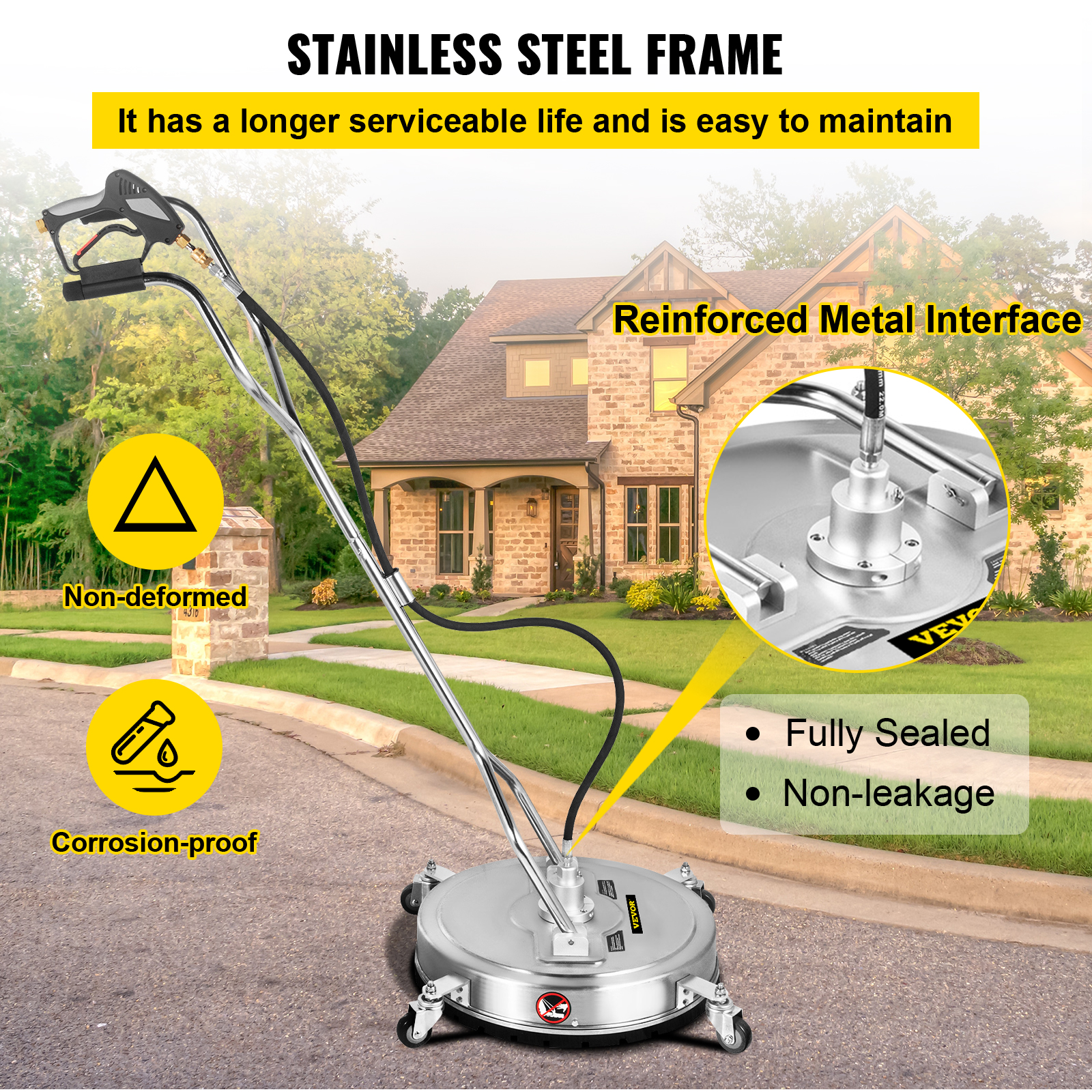 VEVOR Surface Cleaner Pressure Surface Washer 16-24" 4000PSI Stainless Steel - Picture 30 of 110