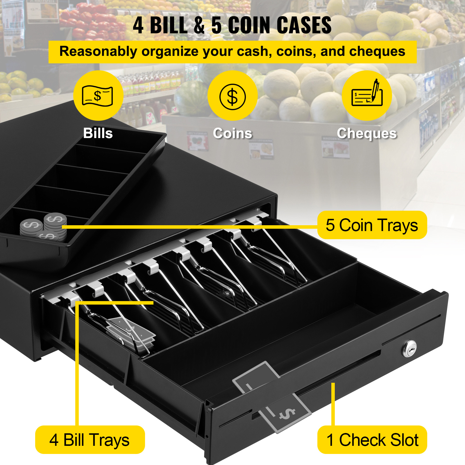 Uimoso Cash Drawer 13/16in Cash Register POS System 3 Unlocking Ways RJ11/12 - Produktbild 3