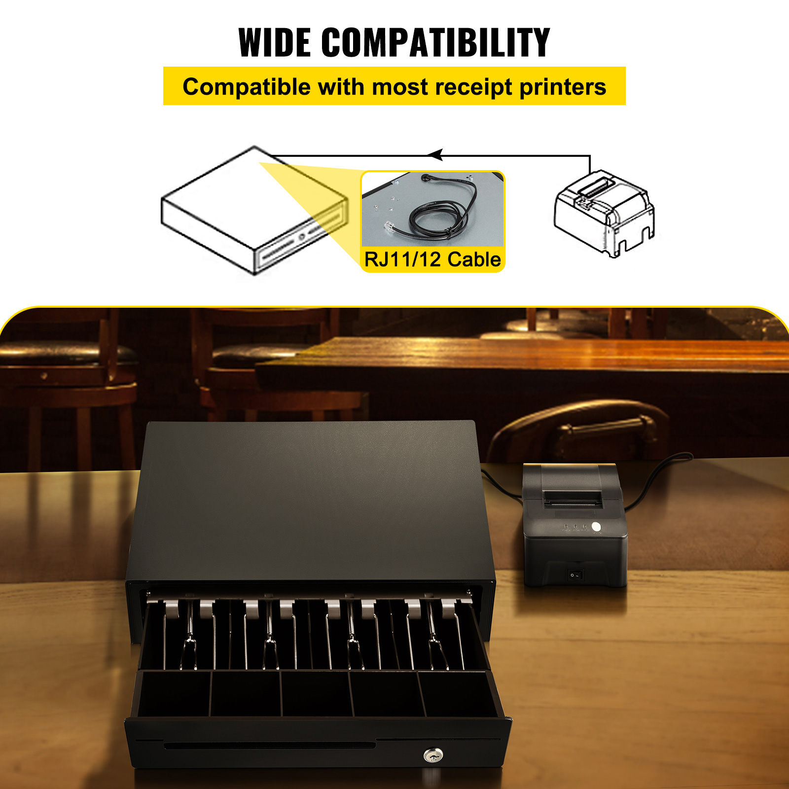 Uimoso Cash Drawer 13/16in Cash Register POS System 3 Unlocking Ways RJ11/12 - Produktbild 5