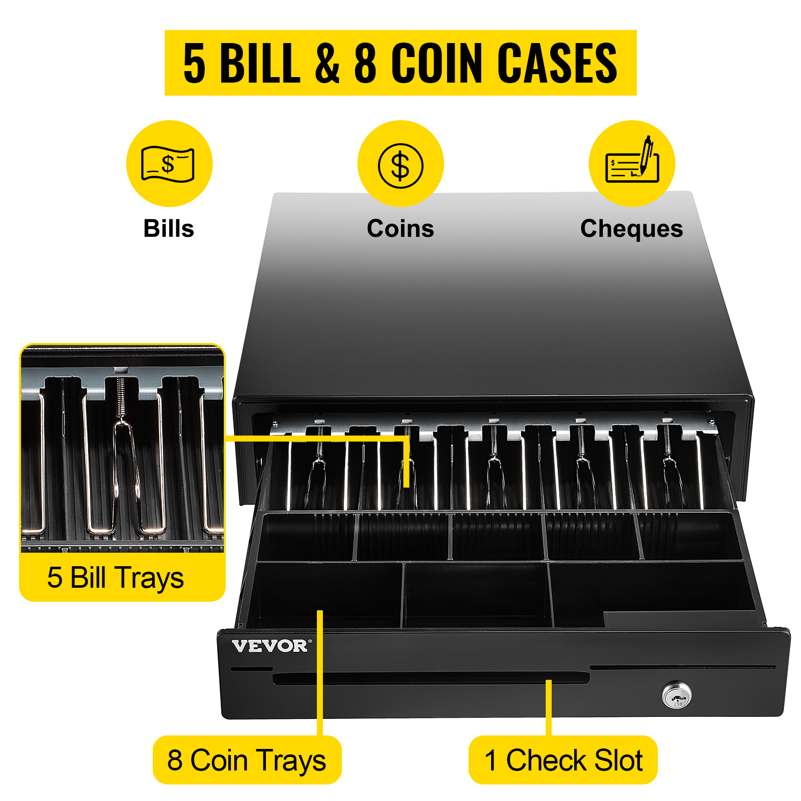 Caisse enregistreuse à proximité POS, caisse Cashbox, 5 billets, 5 pièces  de monnaie, interface RJ11 avec système de verrouillage intelligent