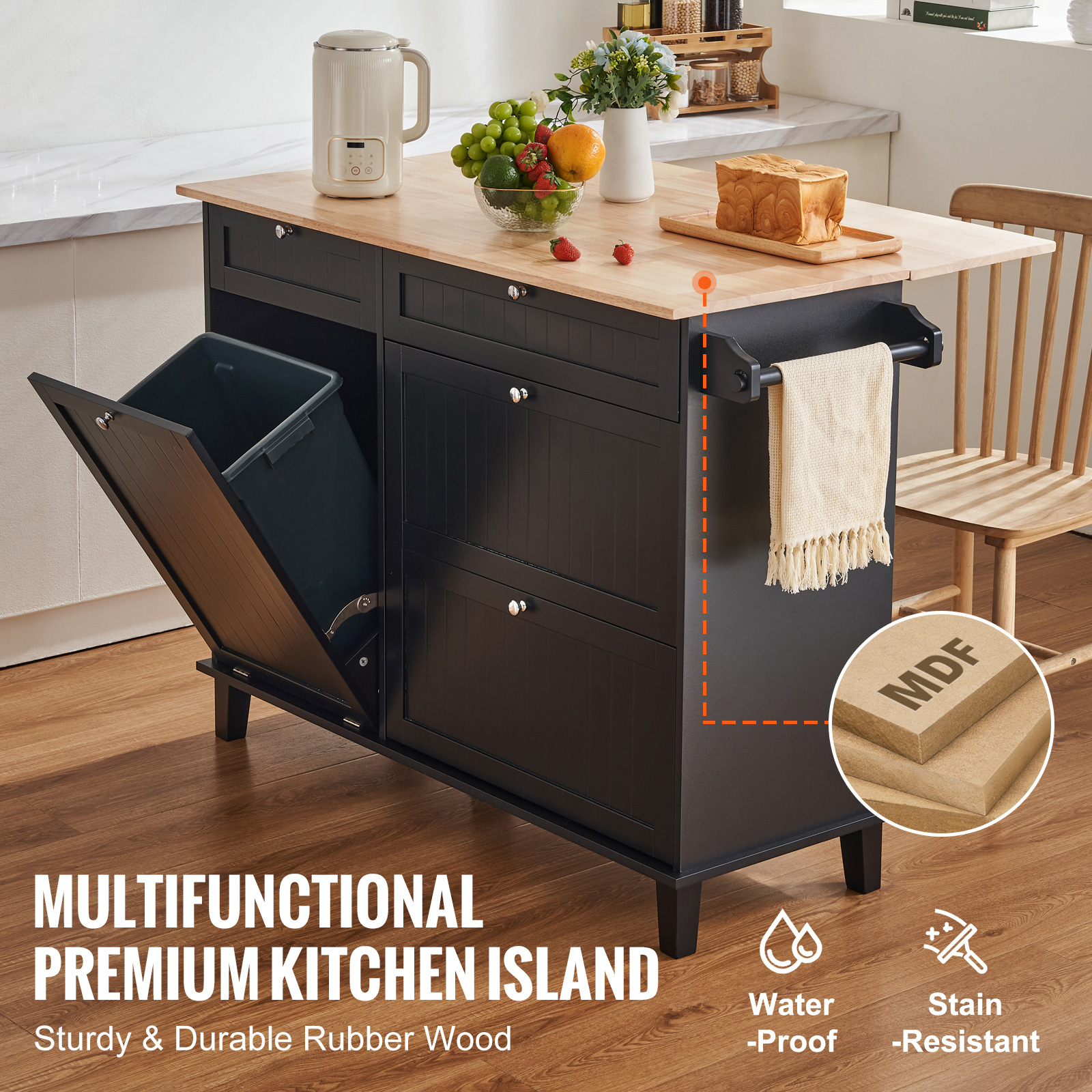 Drop-Leaf Kitchen Island Trolley Cart Wood Storage Cabinet w/ Drawers/Rack - Picture 40 of 110