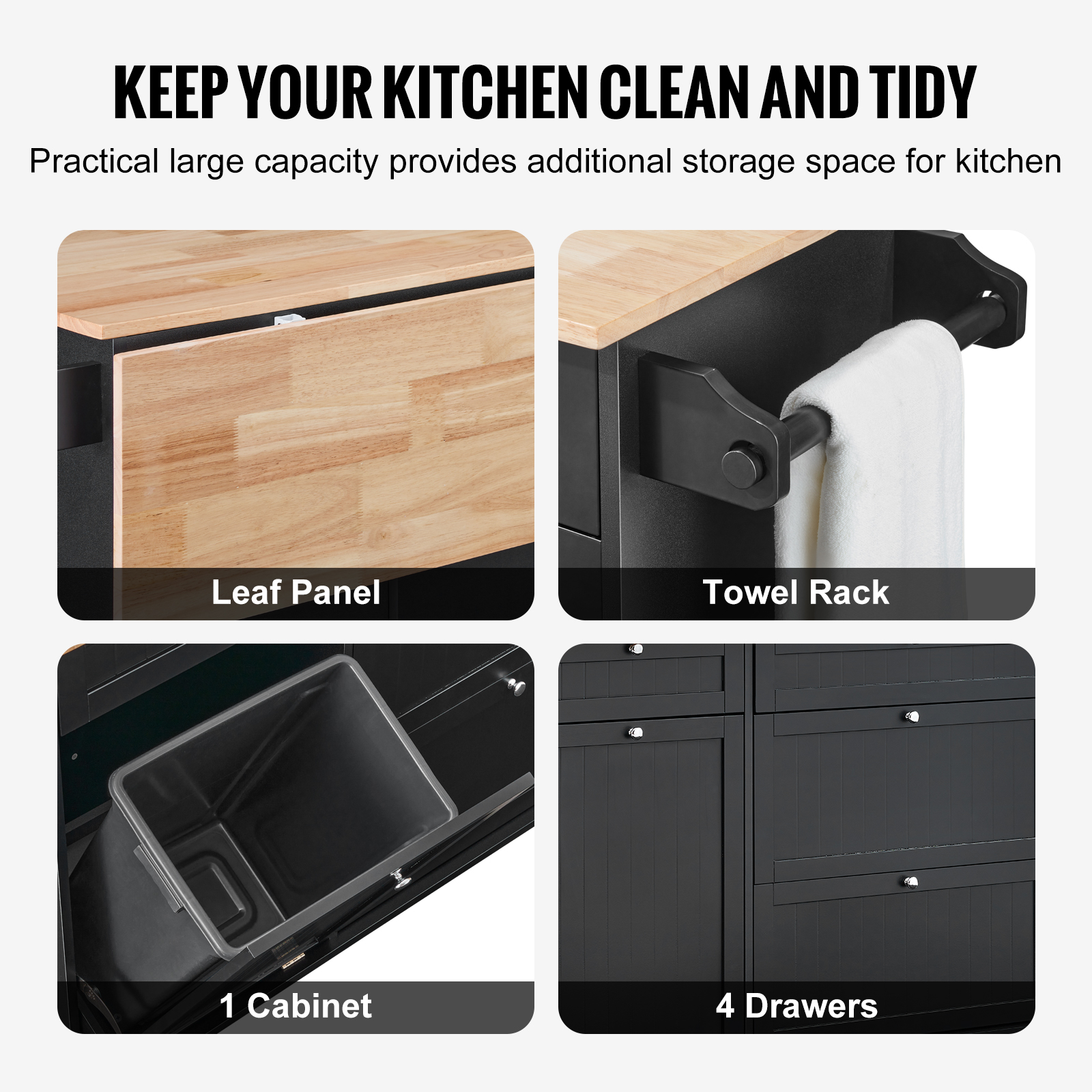 Drop-Leaf Kitchen Island Trolley Cart Wood Storage Cabinet w/ Drawers/Rack - Picture 41 of 110