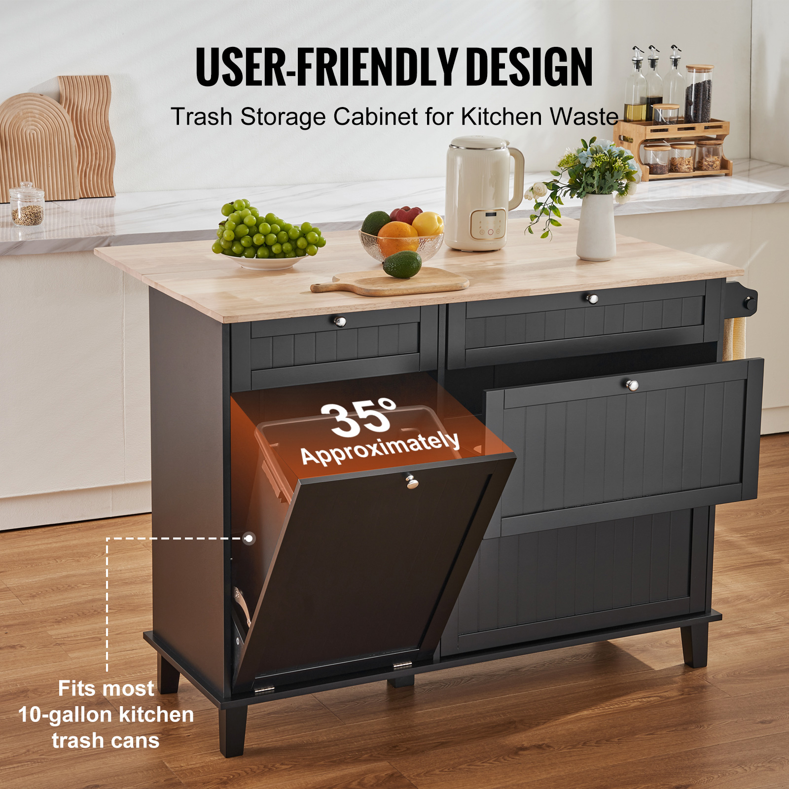 Drop-Leaf Kitchen Island Trolley Cart Wood Storage Cabinet w/ Drawers/Rack - Picture 43 of 110