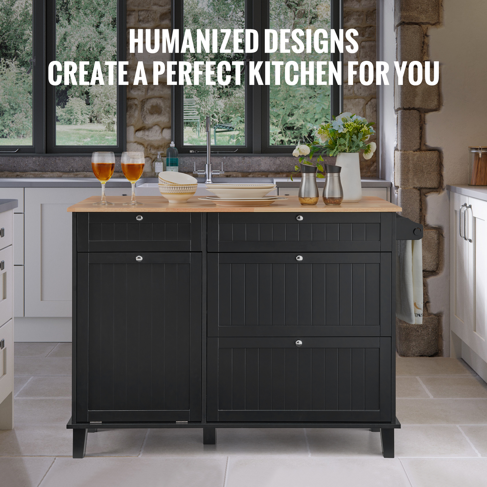 Drop-Leaf Kitchen Island Trolley Cart Wood Storage Cabinet w/ Drawers/Rack - Picture 44 of 110