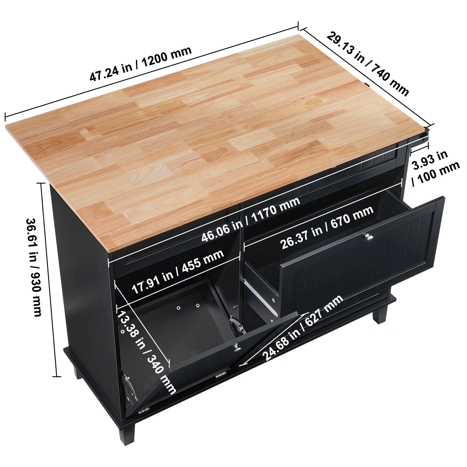Drop-Leaf Kitchen Island Trolley Cart Wood Storage Cabinet w/ Drawers/Rack - Picture 46 of 110