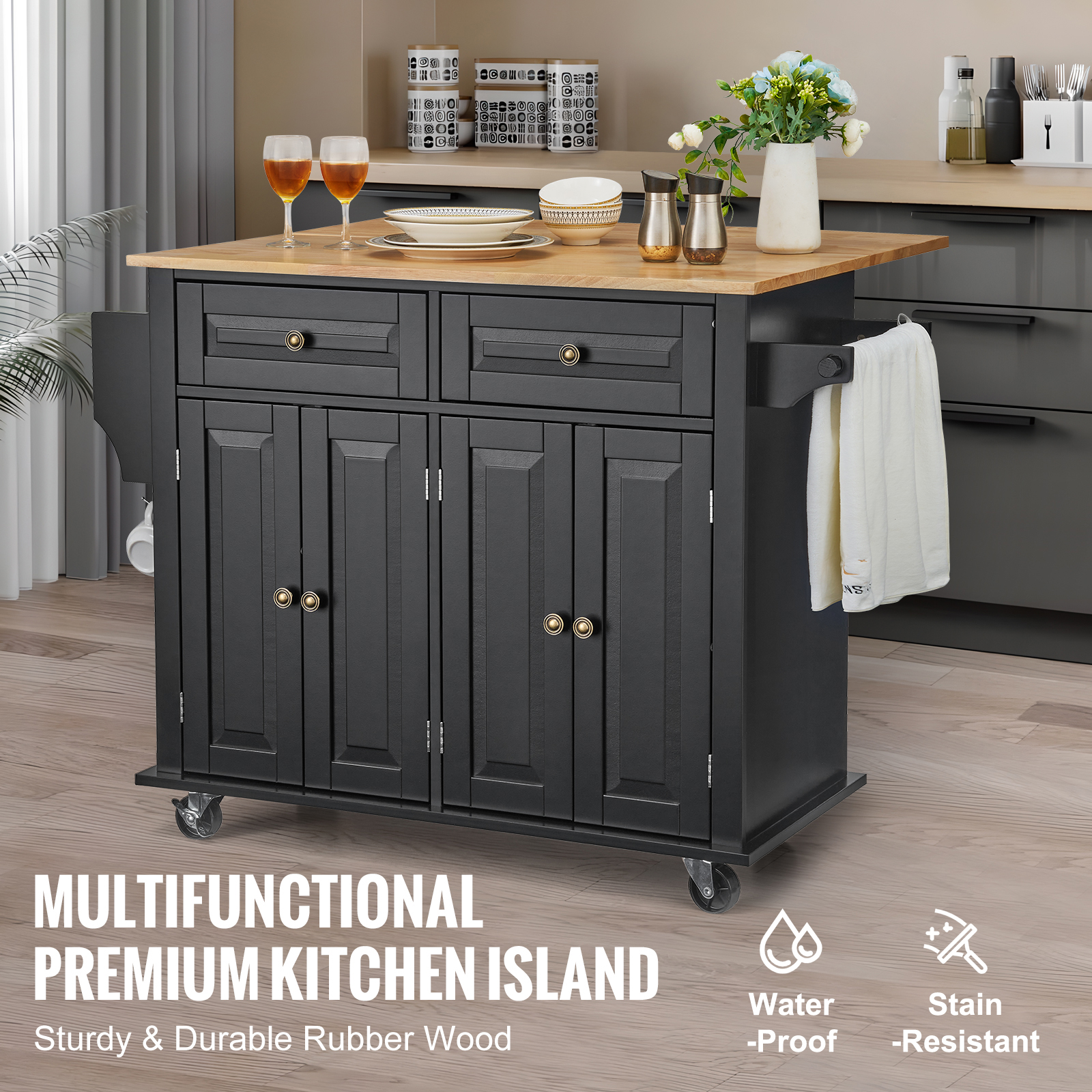 Drop-Leaf Kitchen Island Trolley Cart Wood Storage Cabinet w/ Drawers/Rack - Picture 88 of 110